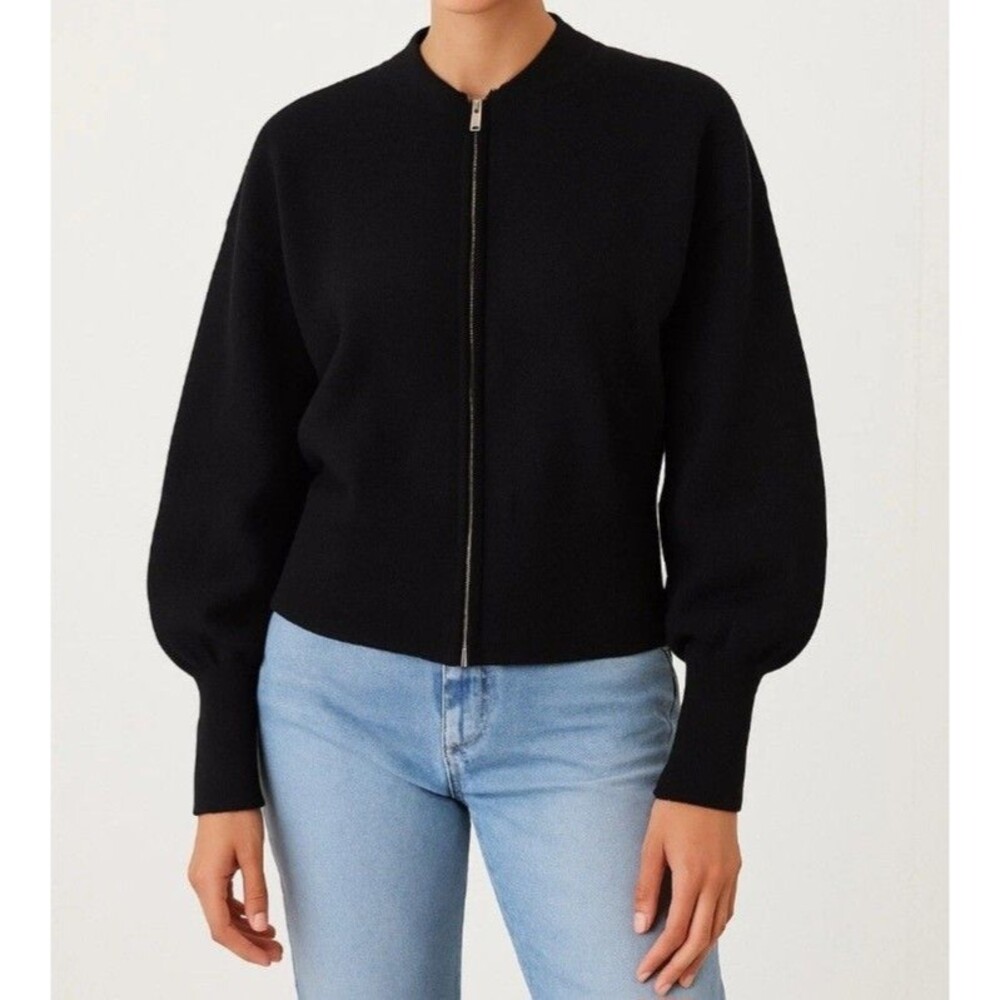 COS L Wool Black Large Full Zip Cardigan Office Career Business